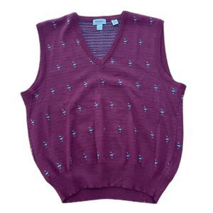 Racquet Wool V Neck Maroon Duck Pullover Sweater Vest 1990s Large Grandpacore